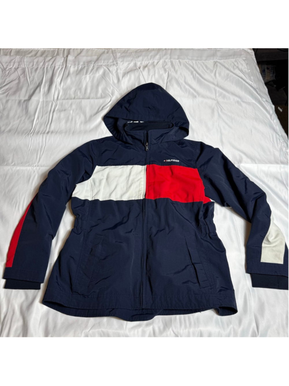 Women's Tommy Hilfiger Navy Red White Colorblock Hooded Jacket XL